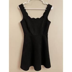 LULU’S Women's size S Atta Twirl Black Vegan Suede Skater‎ Dress Scallop Elegant